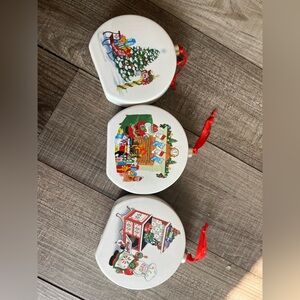 Temptations by Tara Festive Ceramic Christmas Plates with Red Ribbon set of 3